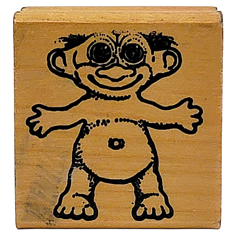 VTG 90s Inkadinkado‎ Troll Doll Rubber Stamp 1.5" 1992 Wood Mounted Retro Toy